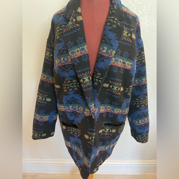 Forever 21 Women's Black Wool Blend Southwestern Aztec Print Blazer Coat Small - Picture 1 of 4